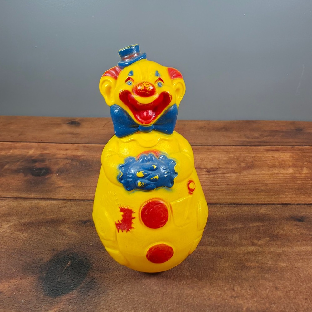 Eldon Roly Poly Clown Toy Kids OS Yellow Good Vintage 1962 Wobble Toy USA